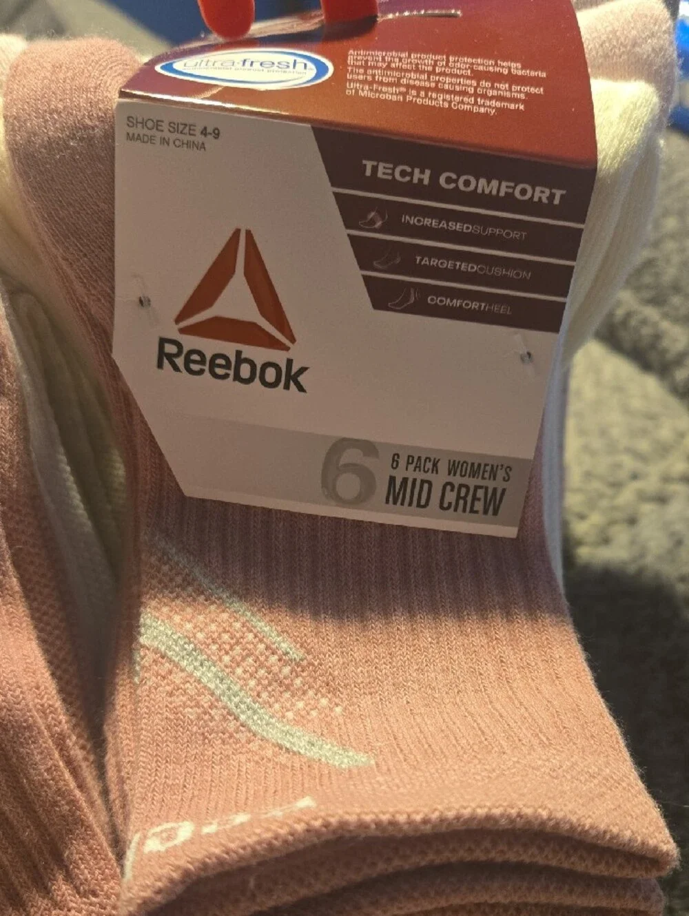 3 Packages Reebok Women’s Mid Crew Socks Size 4-9 - Multi Colors (6-Pack)